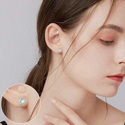 Moonstone Earrings for Women,Star/Evil Eye/Moon Star/Penguin S925 Sterling Silver Hypoallergenic 5mm Moonstone Stud Animal Minimalist Earrings for Sensitive Ears Gift for Lover