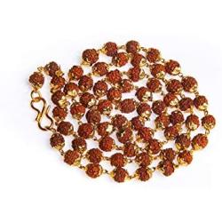 Authentic Rudraksha Mala- 6-7mm 5face Genuine Himalayan Rudraksha Seeds with Golden Color Caps Religious Ornament Rosary Japa Mala Necklace - Imported from Nepal (6mm-1pc)