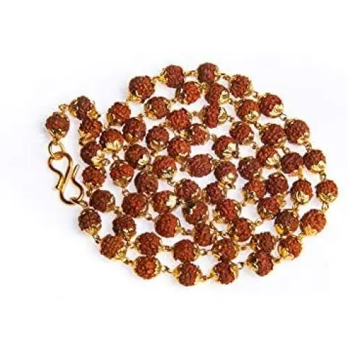 Authentic Rudraksha Mala- 6-7mm 5face Genuine Himalayan Rudraksha Seeds with Golden Color Caps Religious Ornament Rosary Japa Mala Necklace - Imported from Nepal (6mm-1pc)