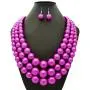 Womens Simulated Faux Three Multi-Strand Pearl Statement Necklace and Earrings Set Womens Simulated Faux Three Multi-Strand Pearl Statement Necklace and Earrings Set