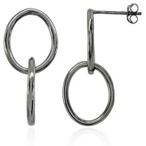 Sterling Silver Intertwined Open Circles Double Oval Drop Earrings Sterling Silver Intertwined Open Circles Double Oval Drop Earrings