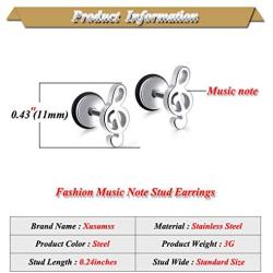 Xusamss Punk Piercing Music Earrings Stainless Steel Note Stud Earrings