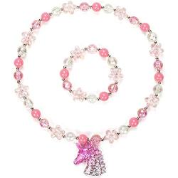 Unicorn Rainbow Jewelry Sets,Toddler Girls Unicorn Necklace Bracelet,Little Girls Chunky Bubblegum Beads Necklace(Pink)