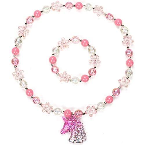 Unicorn Rainbow Jewelry Sets,Toddler Girls Unicorn Necklace Bracelet,Little Girls Chunky Bubblegum Beads Necklace(Pink)