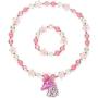 Unicorn Rainbow Jewelry Sets,Toddler Girls Unicorn Necklace Bracelet,Little Girls Chunky Bubblegum Beads Necklace(Pink)
