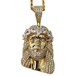 Shop-iGold Custom Face of Christ Men Women 925 Italy Gold Finish Iced Silver Charm Pendant Stainless Steel Real 3 mm Rope Chain, Mans Jewelry, Iced Pendant, Rope Necklace 16''- 24''