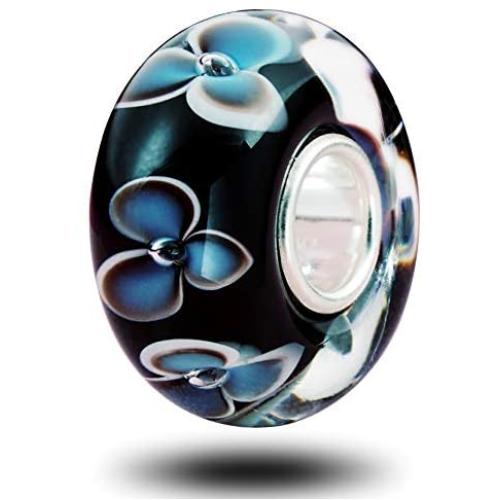 Murano Glass Charms Authentic 925 Sterling Silver Charms Core Red Flower Pink Love Heart White Yellow Glass Beads fit Pandora Style Bracelet for Women Wife Anniversary DIY Gift