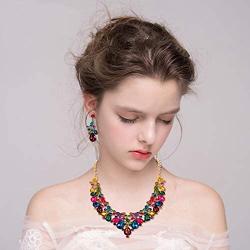 BriLove Wedding Bridal Jewelry Set for Women Austrian Crystal Teardrop Cluster Statement Necklace Dangle Earrings Set