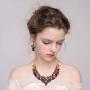 BriLove Wedding Bridal Jewelry Set for Women Austrian Crystal Teardrop Cluster Statement Necklace Dangle Earrings Set