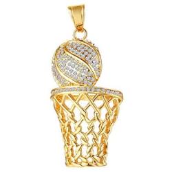 Golden George Basketball Necklace for Men Hip Hop Iced Out Gold Plated Charm Pendant Necklace with 24 Inches Chain for Boys Teen Basketball Fans