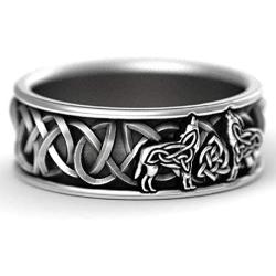 Wolf Ring for Men, Retro Wolf Totem Rings, Cross Line Ring, Norse Viking Wolf Ring, Wolf Signet Rings, Amulet Ring, Punk Ring, Animal Wolf Jewelry for Men Boys