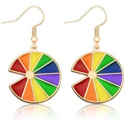 coadipress Personalized Colorful Round Rainbow Earrings for Women Girls Cute Fun Irregular Geometric Circle Enamel Drop Dangle Earrings Jewelry