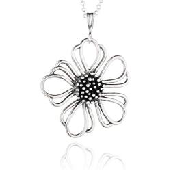 PZ Paz Creations 925 Sterling Silver Flower Necklace For Women Girls | Pendant With 18'' Rolo Chain | Open Work Bohemian Design Jewelry | Hypoallergenic