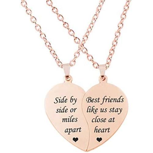 MJartoria BFF Necklace for 2-Split Valentine Heart Necklace TOGETHER FOREVER NEVER APART Best Friends Pendant Friendship Necklace Set of 2 Gifts for Her