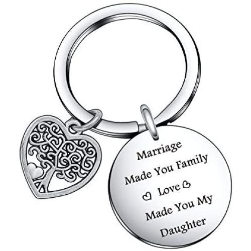 De&ai Daughter in Laws Wedding Day Birthday, Marriage Made You My Family Love Made You My Daughter Keychain
