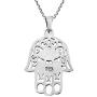 AeraVida Hamsa Hand with Evil Eye Simulated Turquoise Inlaid .925 Sterling Silver Pendant Necklace