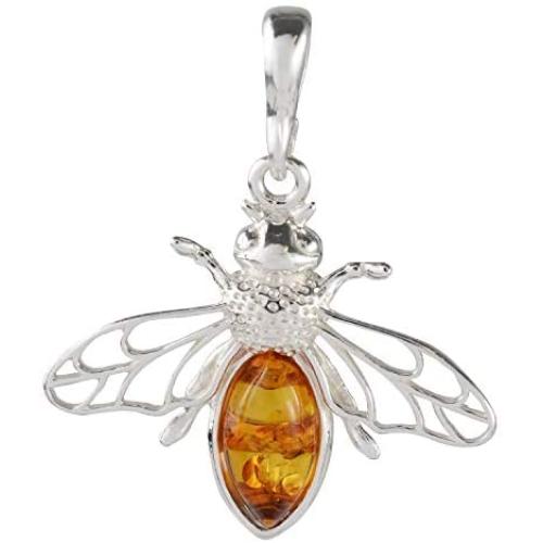 HolidayGiftShops Sterling Silver and Baltic Amber Bumblebee Pendant