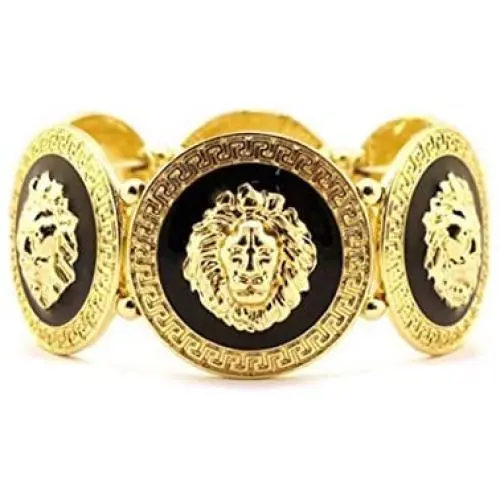 D-Fokes Celebrity Style Inspired Trendy Gold Black Lion Head Medallion Chunky Stretch Bangle Bracelet D-Fokes Celebrity Style Inspired Trendy Gold Black Lion Head Medallion Chunky Stretch Bangle Bracelet