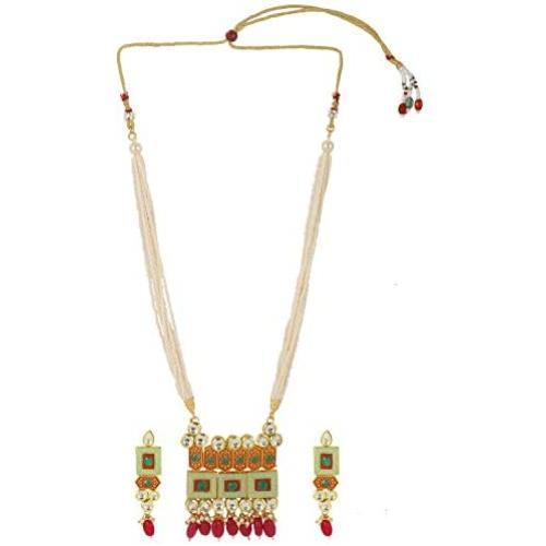 Efulgenz Indian Bollywood 14 K Gold Plated Bridal Pearl Kundan Multistrand Wedding Necklace Earring Jewelry Set