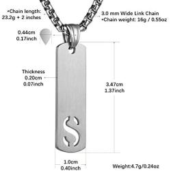 HZMAN Stainless Steel Mini Dog Tag Silver Initial Alphabet 26 Letters Script Name Pendant Chain Necklace from A-Z