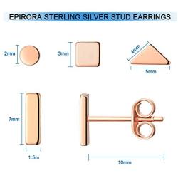 Sterling Silver Stud Earrings for Women Men- 4 Pairs of Hypoallergenic Simple Geometric Small Stud Earring Set Tiny Circle Triangle Square Bar Stud Earrings Mini Cartilage Tragus Earrings