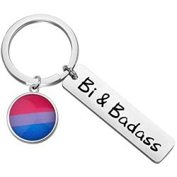 LBSBO Bisexual Jewelry Bi Pride Keychain Bi Pride Jewelry Bisexual Gift Queer Pride Gifts Bi & Badass Keychain