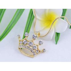 Alilang Clear Crystal Rhinestone Gold Emperor Royal Crown King Queens Pendant Necklace