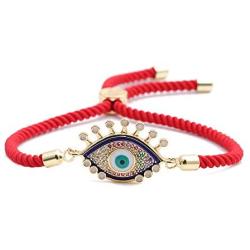 GOODYRZJ Evil Eye Bracelet, Red Bracelet for Protection Hamsa Bracelet Amulet Cubic Zirconia Adjustable Jewelry for Women Mal De Ojo Bracelets Pulseras Rojas De Protección