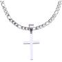 Double Rainbow Jewelry 18''-36'' Mens Stainless Steel Unisex Silver Plain Cross Pendant 6MM Figaro Chain Necklace Link