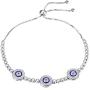 TONGZHE Blue Evil Eyes Tennis Bracelet in Sterling Silver 925 with Cubic Zirconia CZ and Adjustable 10'' Box Chain