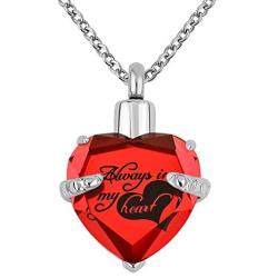 Sug Jasmin Big Colorful Crystal Always in My Heart Urn Necklaces for Ashes Memorial Jewelry Cremation Keepsake Pendant with Fill Kit