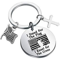 FAADBUK Patriotic Military Gift Patriotic Military Keychain I Stand for The Flag I Kneel for The Cross Jewelry Christian Gift Religious Jewelry