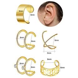 ZS 5 Pairs Ear Cuff Rose Gold Cuff Ring, Ear Clips Non Piercing Stainless Steel Cartilage Earring, 5 Various Styles Cuff Earrings for Women