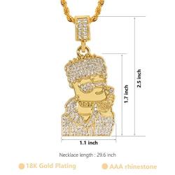 putouzip Mens 18K Gold Plated CZ Fully Iced Out Cartoon 316L Stainless Steel Pendant