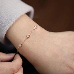 Dainty Gold CZ Bracelet 14K Gold Plated Chain Sparkly Cute Cubic Zirconia Beads Adjustable Bracelets for Women Girls
