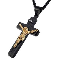 HZMAN Catholic Jesus Christ on INRI Cross Crucifix Gold Silver Tone stainless steel Pendant Necklace 22+2 Chain