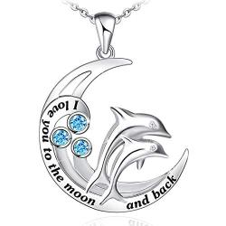 Dolphin Necklace for Women 925 Sterling Silver I Love You to The Moon and Back Necklace Dolphin Jewelry Gifts for Women Mom Wife Girls