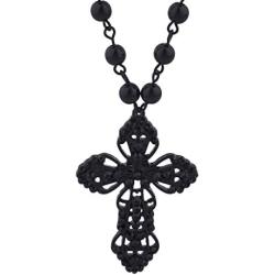 Lux Accessories Classic 80s Gothic Rosary Cross Beaded Pendant Necklace