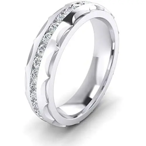 Unisex Comfort Fit Sterling Silver 5mm Domed Simulated Diamond Full Eternity Ring Patterned Wedding Band Unisex Comfort Fit Sterling Silver 5mm Domed Simulated Diamond Full Eternity Ring Patterned Wedding Band