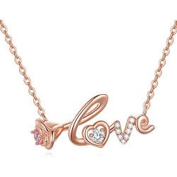 TANGPOET Heart Necklace for Women 18k Rose Gold Plated Infinity Love S925 Sterling Silver Cubic Zirconia Pendant Jewelry Gift for Teens Wife Couple