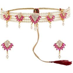 Efulgenz Indian Bollywood 14 K Gold Plated Cubic Zirconia Faux Ruby Pearl Choker Necklace Earring Bridal Jewelry Set