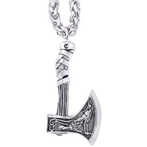 HAQUIL Viking Jewelry Norse Axe Talisman Pendant Chain Necklace for Men and Women