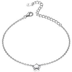 ChicSilver Personalized Tiny Heart/Star/Moon/Dot/Lotus Bracelet, Sterling Silver Dainty Link Chain Bracelet for Women Teen Girls, Silver/Gold/Rose Gold(with Gift Box)