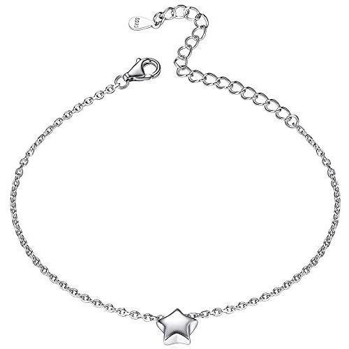 ChicSilver Personalized Tiny Heart/Star/Moon/Dot/Lotus Bracelet, Sterling Silver Dainty Link Chain Bracelet for Women Teen Girls, Silver/Gold/Rose Gold(with Gift Box)
