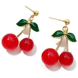 KaFu Handmade creative Light weight Fruits earring 18K Gold Plated Sweet and Lovely Cherry Tassel Dangle Drop Earrings For Women Girls