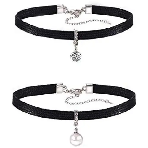 2 Pcs Black Leather Choker Necklace Black Moon Star Choker Pearl Cubic Zircon Dangle Clavicle Chain Necklace Elegant Necklace Jewelry Gift 2 Pcs Black Leather Choker Necklace Black Moon Star Choker Pearl Cubic Zircon Dangle Clavicle Chain Necklace Elegant Necklace Jewelry Gift