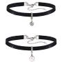 2 Pcs Black Leather Choker Necklace Black Moon Star Choker Pearl Cubic Zircon Dangle Clavicle Chain Necklace Elegant Necklace Jewelry Gift