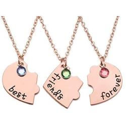 Jovivi Best Friends Forever and Ever Friendship Necklaces Keychains for 3/4,Alloy Heart Matching Puzzle Piece BBF Friendship Jewelry