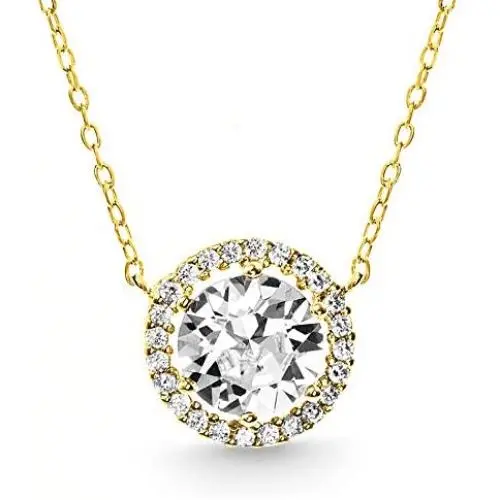 MIA SARINE Sterling Silver Solitaire with Halo Cubic Zirconia Necklace for Women MIA SARINE Sterling Silver Solitaire with Halo Cubic Zirconia Necklace for Women