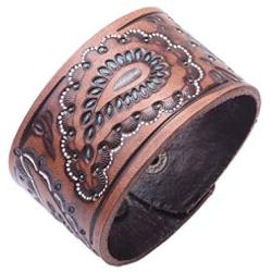 Fusamk Punk Rock Print Pattern Wristband Wide Leather Cuff Bracelet,7.5inches